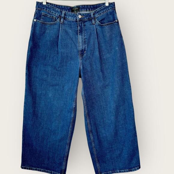 Banana Republic Wide Leg Crop High Rise Blue Jeans Pleated Women Size 33/16 Tall - Picture 1 of 12